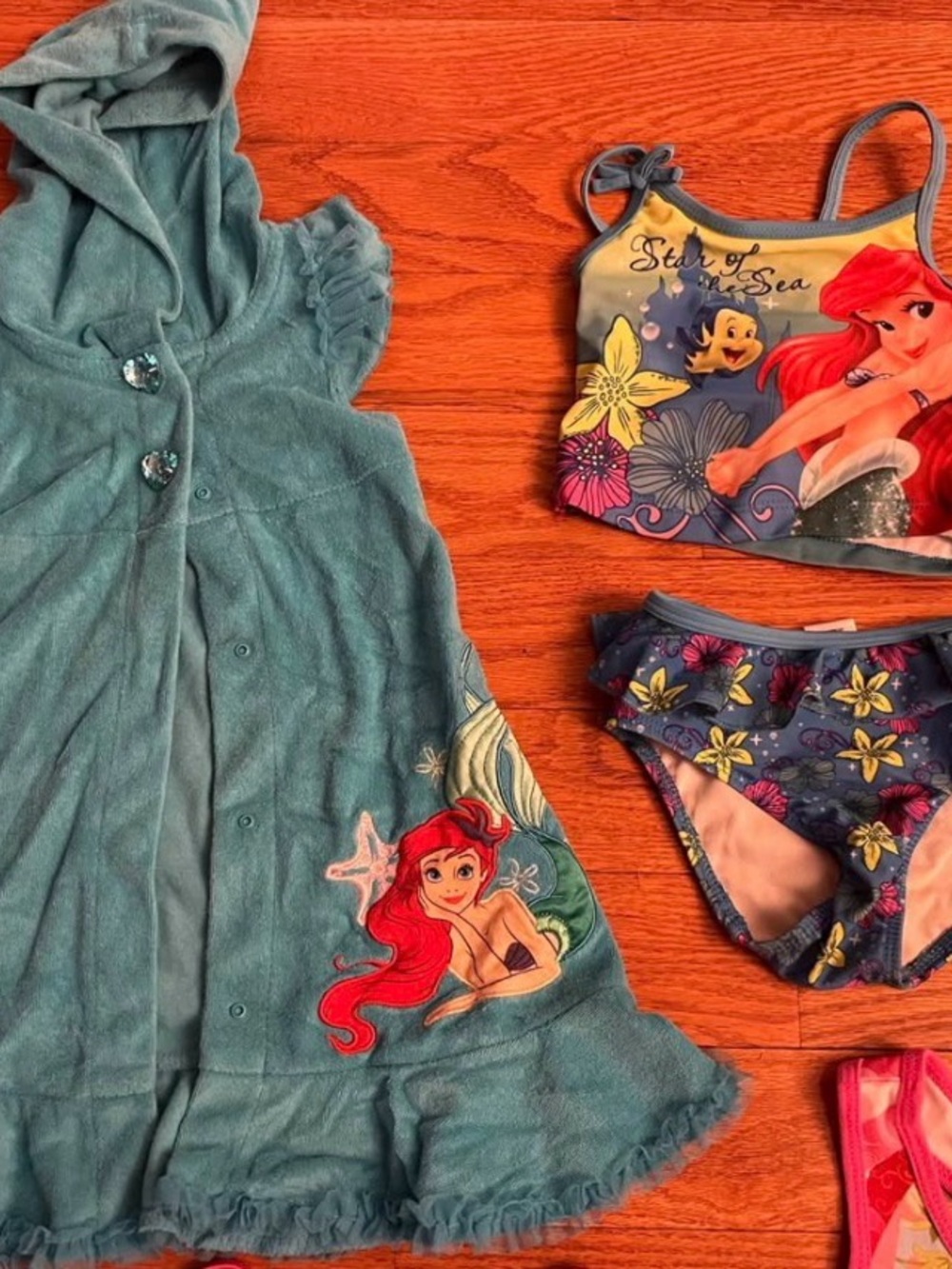 Disney Girls' Ariel & Trolls Swimwear Set in Teal, Blue, Pink - Picture 2 of 3